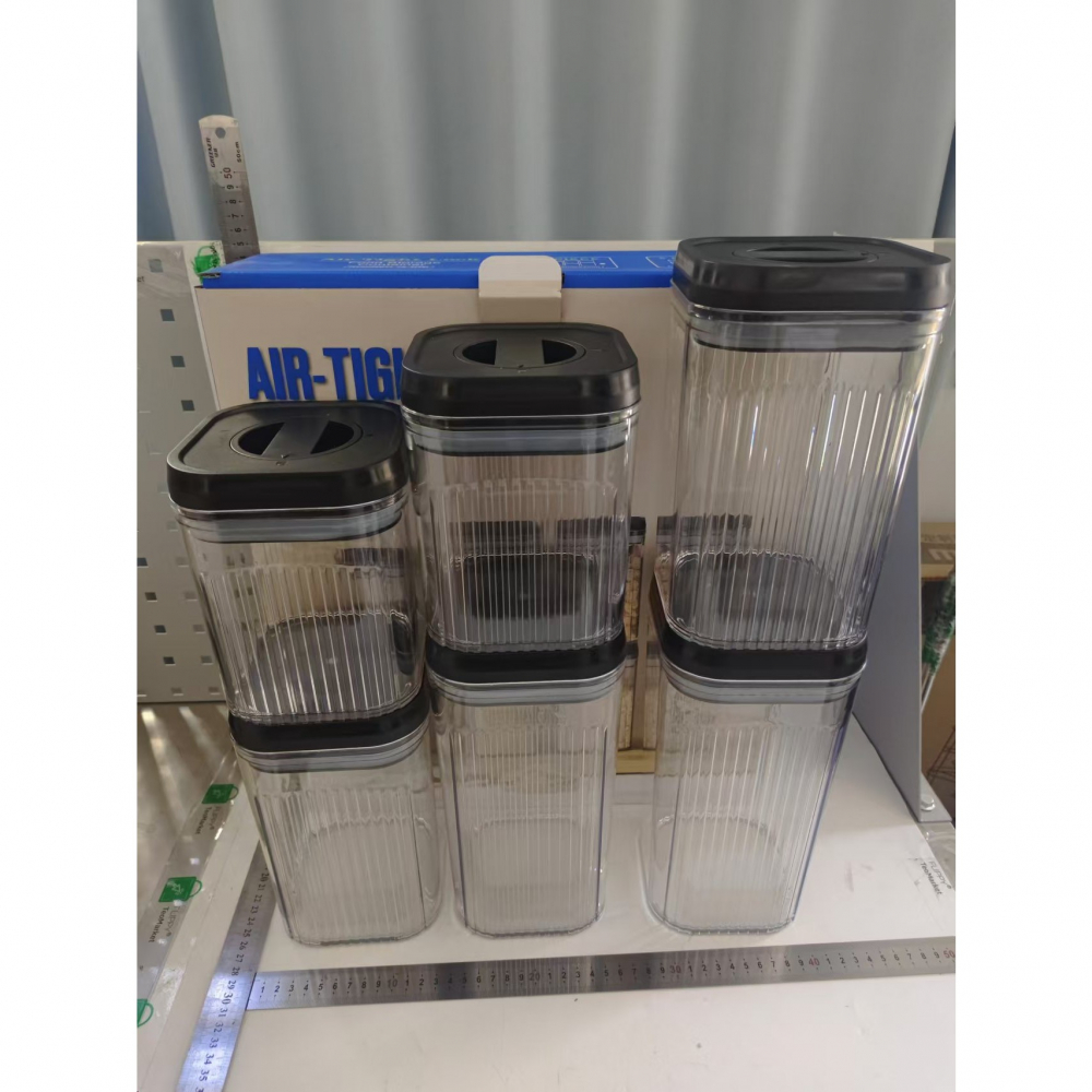 Cutii de depozitare alimente, set din 6 cutii de tip container, recipiente pentru cereale in bucatarie,  transparente cu capac negru [2]