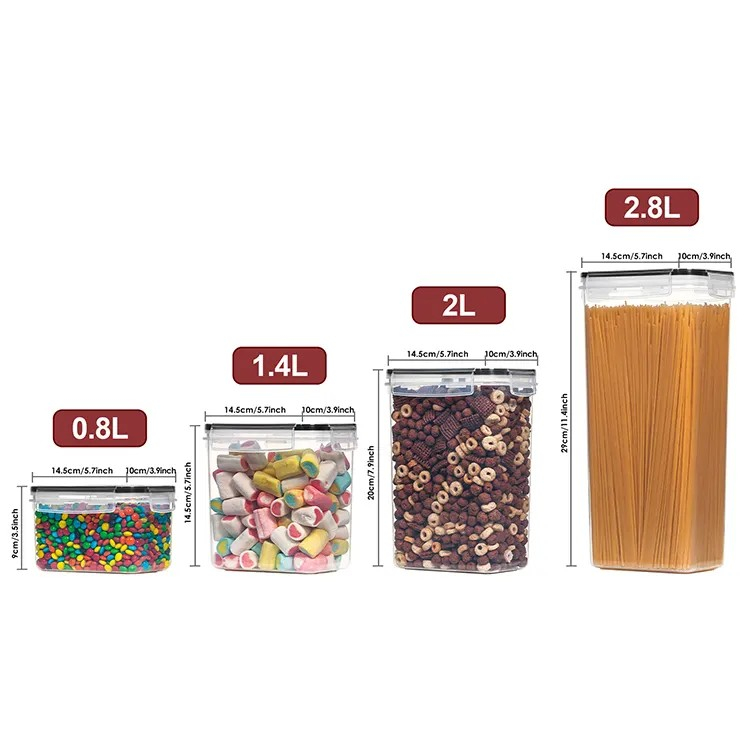 Cutii de depozitare alimente, set din 7 cutii pentru condimente, cereale, cutii pentru bucatarie, din plastic pp, cutii alimentare, diferite dimensiuni, transparente [2]