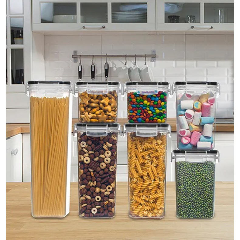 Cutii de depozitare alimente, set din 7 cutii pentru condimente, cereale, cutii pentru bucatarie, din plastic pp, cutii alimentare, diferite dimensiuni, transparente [5]