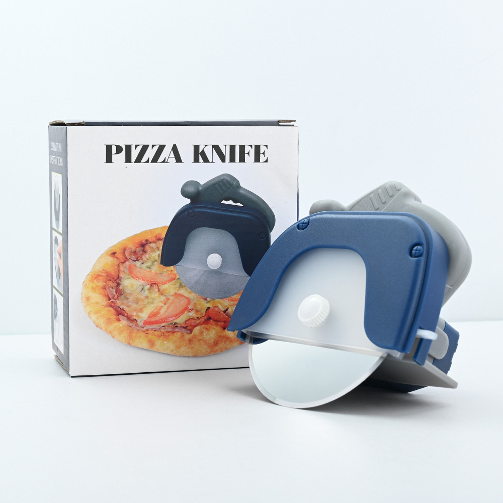 Cutit circular pentru pizza  11.5 x 12.5 cm, otel inoxidabil si plastic, capc protectie lama, albastru [4]