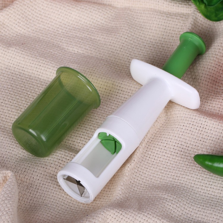 Cutit feliator pentru legume si fructe mici, feliator pentru rosii cherry, feliator pentru masline, ustensila de feliat fructe si legume, 18 x 6,5 cm, verde [2]