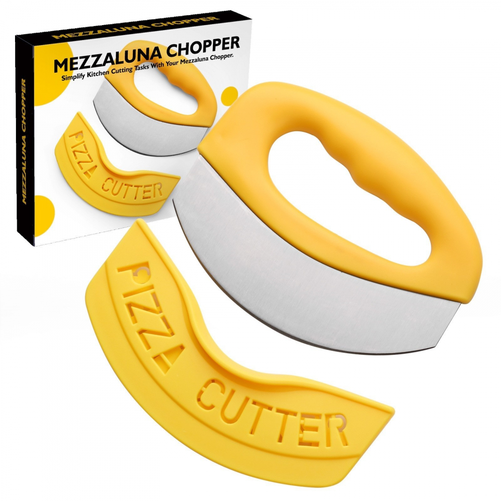 Cutit pentru taiat pizza  cu protectie din silicon pentru lama, inox, 15.5 cm, galben [2]