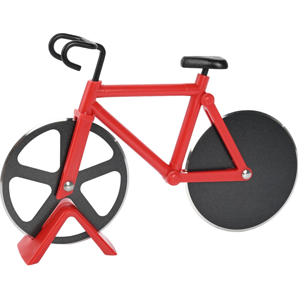 Cutit pizza creativ  in forma de bicicleta, cu suport pentru cutit, 19 x 12.5 cm, otel/pp, negru [1]