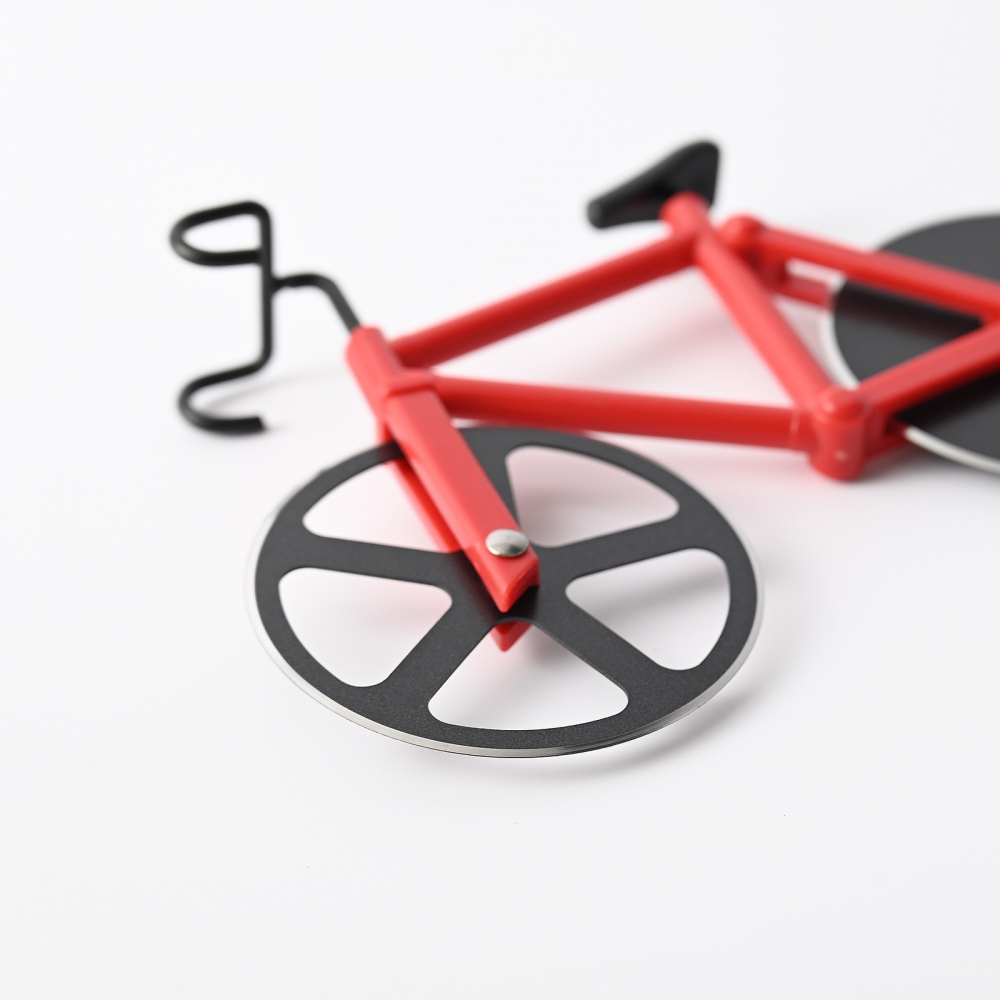 Cutit pizza creativ  in forma de bicicleta, cu suport pentru cutit, 19 x 12.5 cm, otel/pp, negru [5]