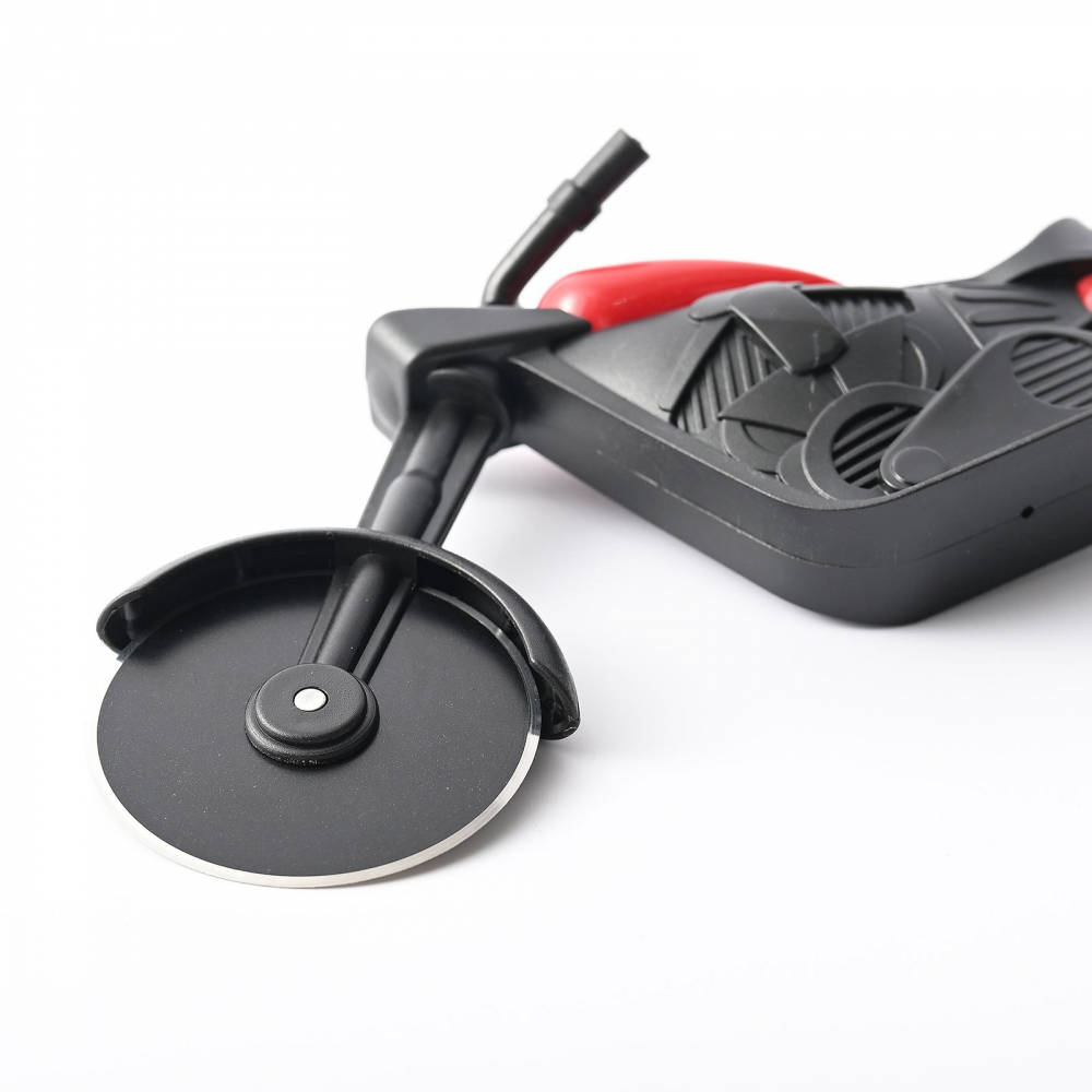 Cutit pizza creativ  in forma de motocicleta, cu suport pentru cutit, 21.5 x 9.5 cm, otel/pp, negru [4]