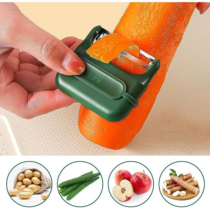 Decojitor/curatator manual de legume si fructe, portabil, cu magnet, doua lame, inox, verde, 6.7x6x1.6 cm [3]