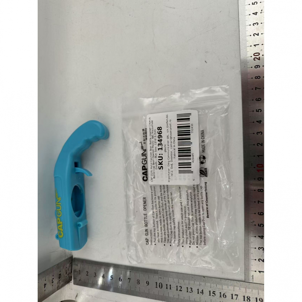 Deschizator de sticle, model pistol, plastic, abs, pentru dopuri metalice, 13 x 6 x 3.7 cm, albastru [4]