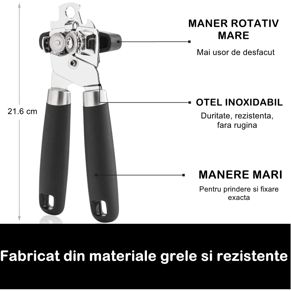 Desfacator de conserve multifunctional  otel inoxidabil, maner antialunecare, ergonomic, rezistent la rugina, usor de utilizat, 21.6 x 6 cm, argintiu [3]