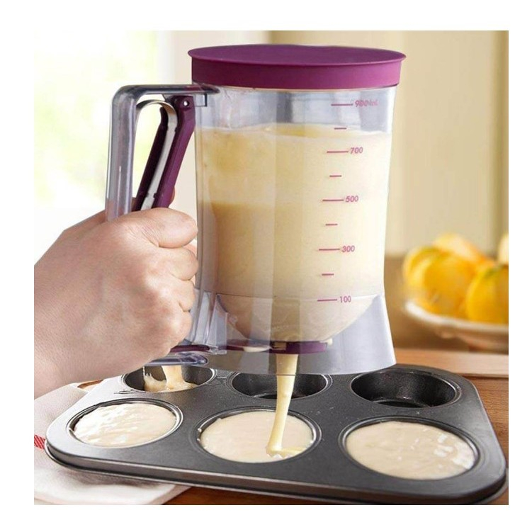 Dispenser de aluat pentru prajituri  batter dispenser, din plastic, maner cu arc, 900 ml, usor de manipulat si utilizat, mov [6]
