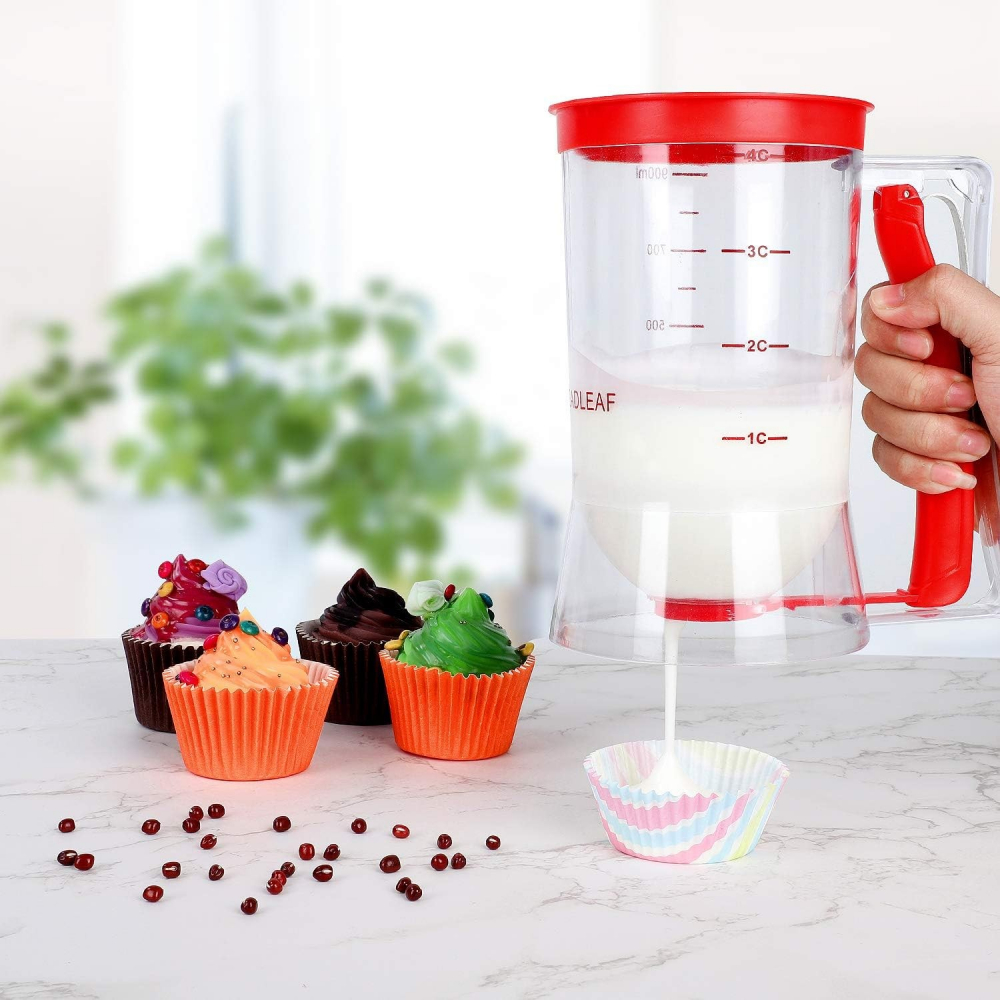 Dispenser de aluat pentru prajituri, din plastic, maner cu arc, 900 ml, 18.5 x 11 cm, rosu [3]