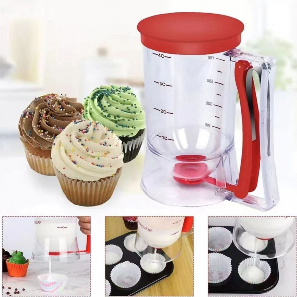 Dispenser de aluat pentru prajituri, din plastic, maner cu arc, 900 ml, 18.5 x 11 cm, rosu [5]