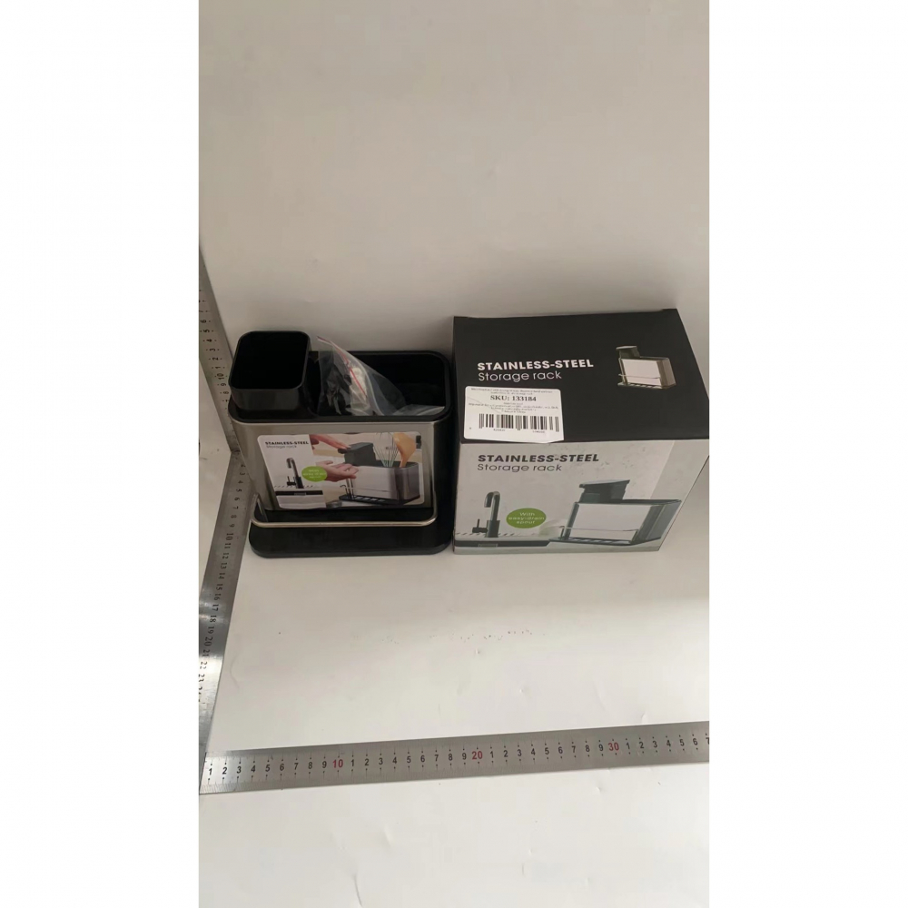 Dispenser multifunctional, dozator pentru detergent, pentru sapun lichid, dezinfectant, cu suport pentru ustensile, 18.5 x 18 x 12.8 cm negru [4]