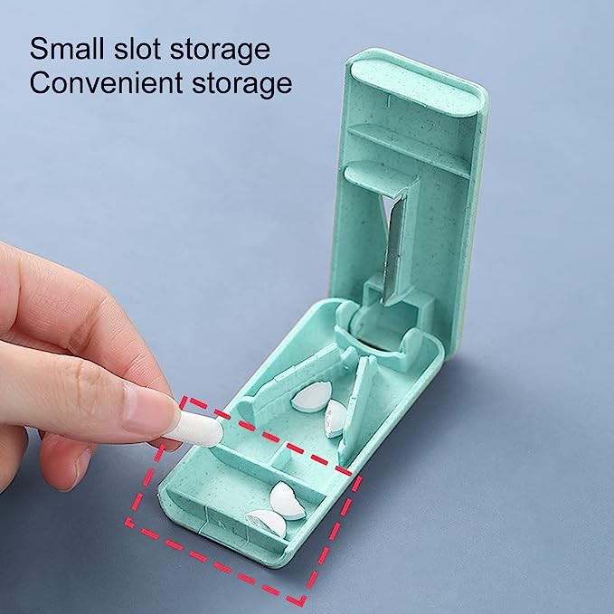 Dispozitiv taiere si depozitare medicamente, albastru, plastic, 8 x 4 x 1.8 cm [7]