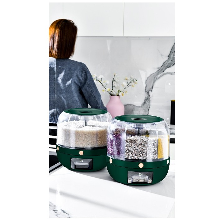 Dozator de cereale  rotativ 360, 6 compartimente, capacitate 3 l, rezistent la umezeala, inchidere etansa, verde inchis [9]
