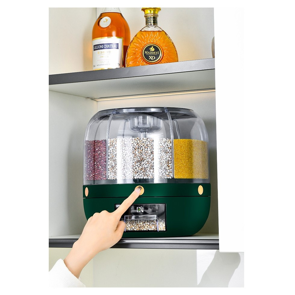 Dozator de cereale  rotativ 360, 6 compartimente, capacitate 3 l, rezistent la umezeala, inchidere etansa, verde inchis [8]