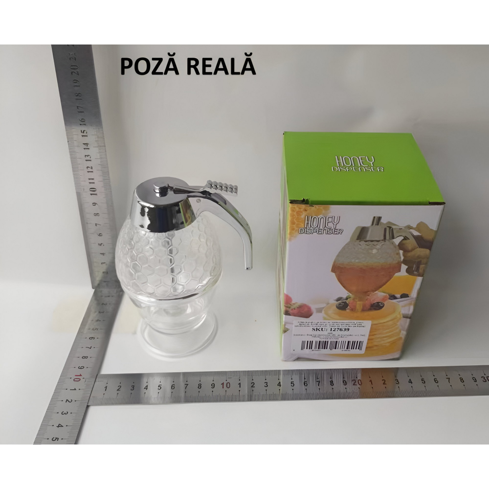 Dozator de miere, dispenser fara picurare, borcan tip fagure, fara scurgeri, pentru zahar si sirop, 15x8 cm, transparent [7]
