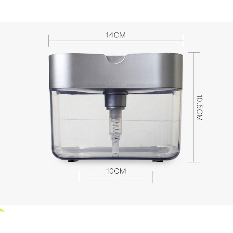 Dozator  dispenser 2 in 1 pentru detergent lichid de vase sau pentru obiecte sanitare cu suport pentru burete de bucatarie ,14 x 10.5 x 10 cm, capacitate 380 ml, gri [2]