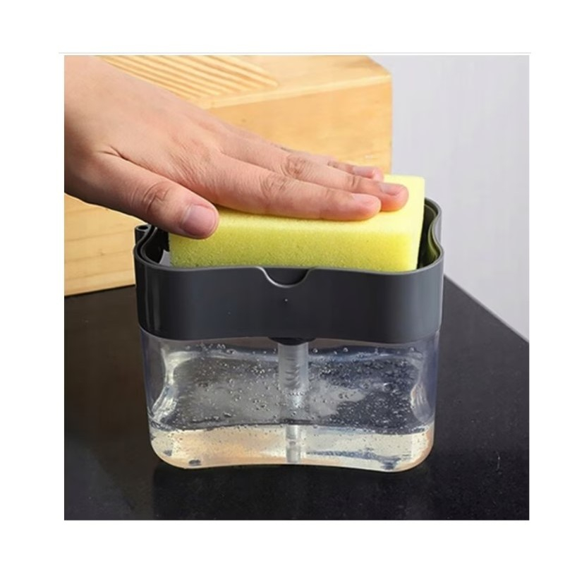 Dozator  dispenser 2 in 1 pentru detergent lichid de vase sau pentru obiecte sanitare cu suport pentru burete de bucatarie ,14 x 10.5 x 10 cm, capacitate 380 ml, negru [3]