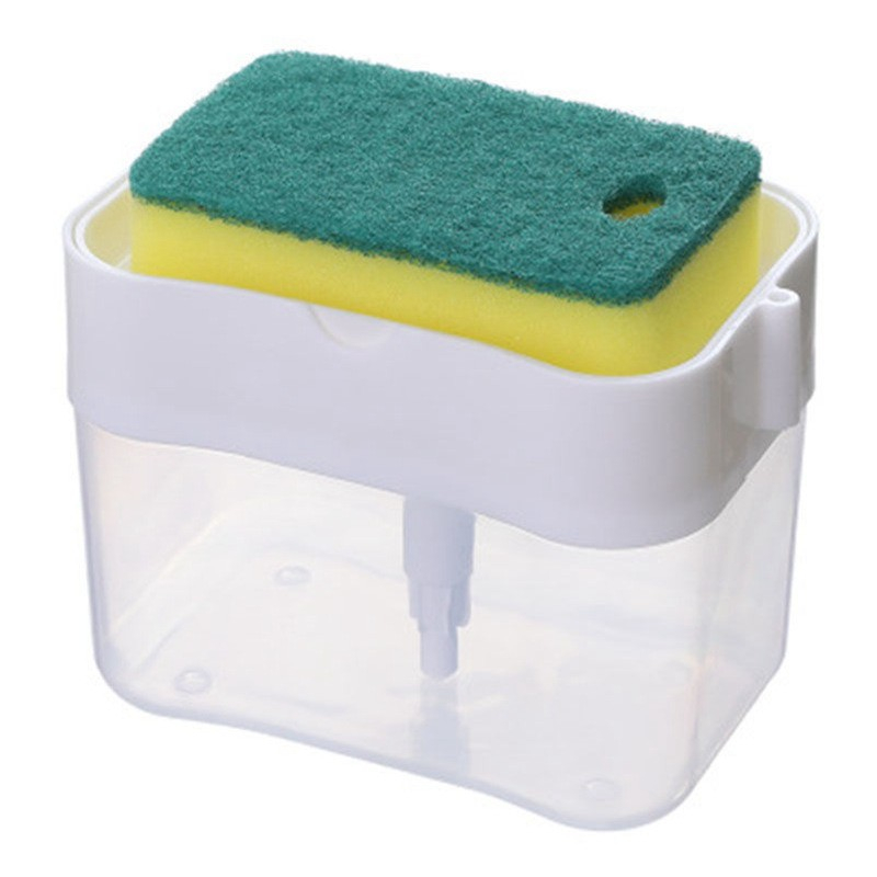 Dozator  dispenser 2 in 1 pentru detergent lichid de vase sau pentru obiecte sanitare cu suport pentru burete de bucatarie ,14 x 10.5 x 10 cm, capacitate 380 ml, alb [1]