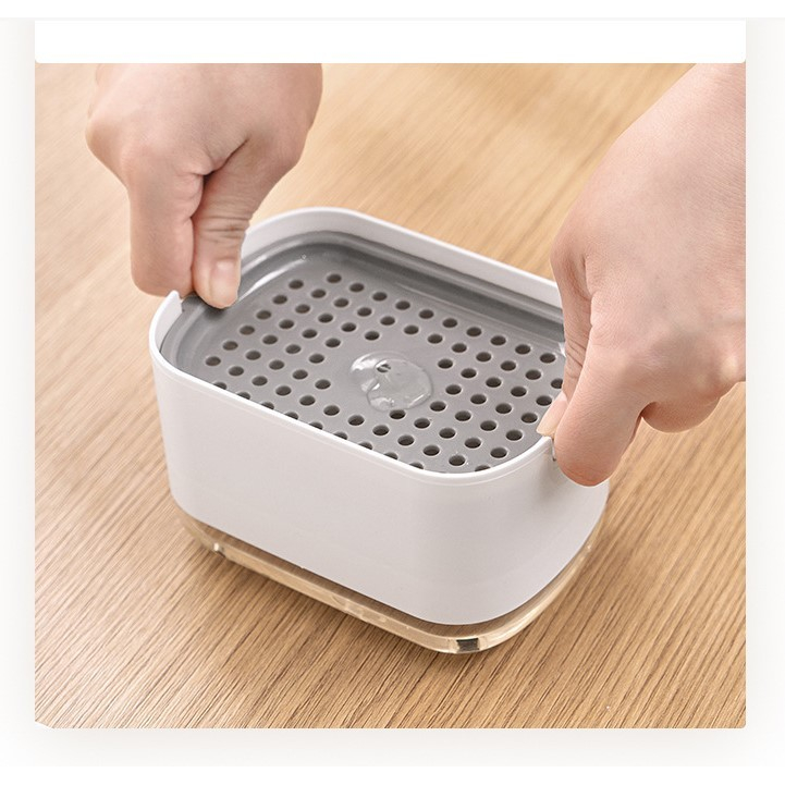 Dozator  dispenser 2 in 1 pentru detergent lichid de vase sau pentru obiecte sanitare cu suport pentru burete de bucatarie , 8.6 x 14.5 x 10 cm, capacitate 300 ml, alb [5]