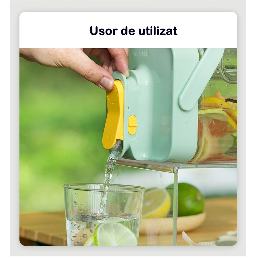 Dozator portabil pentru bauturi  3.5 litri, capac etans, duza deschidere/inchidere, recipent din plastic, gradat, filtru, maner, pentru diverse bauturi, 29.7 x 14.1 x 14.4 cm, verde [7]