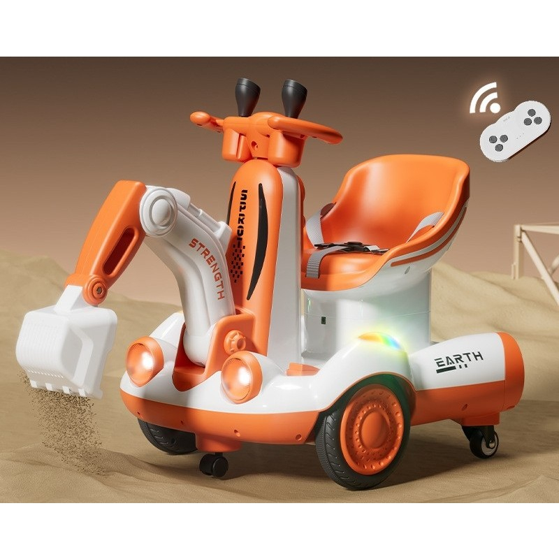 Excavator electric, pe 4 roti antiderapante, cu telecomanda, brat controlat electric, cu telecomanda, +2 ani, portocaliu [2]