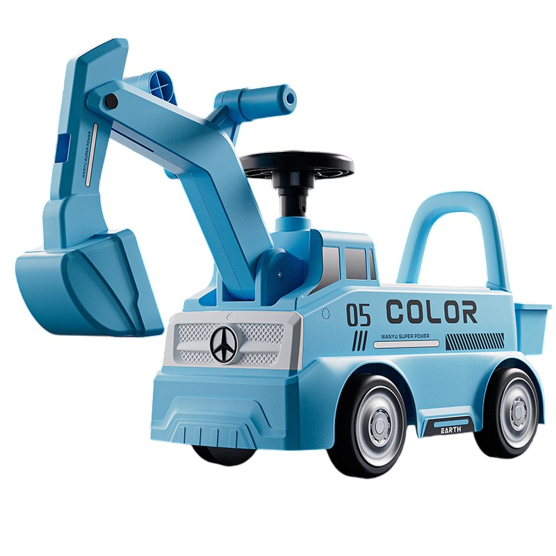 Excavator manual pentru copii, 3 ani, sport, claxon, cutie depozitare, lumini, scaun, 62x26x47 cm, albastru [3]