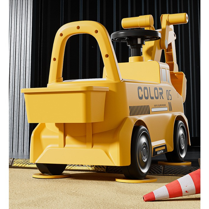 Excavator manual pentru copii, 3 ani, sport, claxon, cutie depozitare, lumini, scaun, 62x26x47 cm, galben [9]