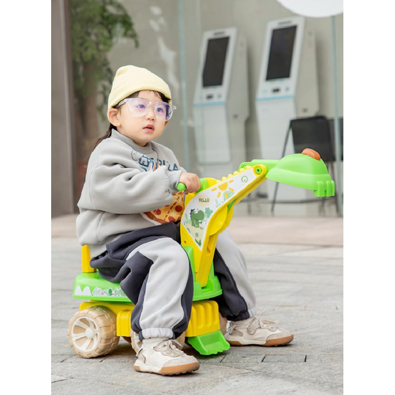 Excavator pentru copii, 1-3 ani, greutate portanta 30 kg, muzica si lumini, rotatie 360 grade, 45 x 31 x 35 cm, 4 roti, verde [7]