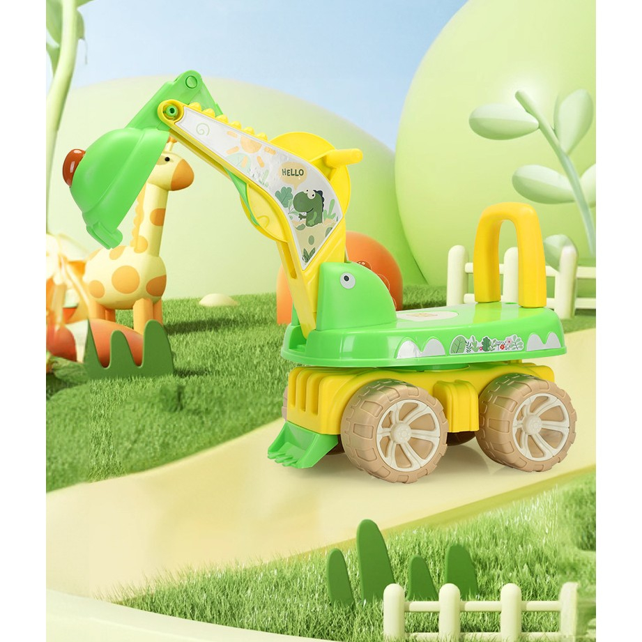 Excavator pentru copii, 1-3 ani, greutate portanta 30 kg, muzica si lumini, rotatie 360 grade, 45 x 31 x 35 cm, 4 roti, verde [5]