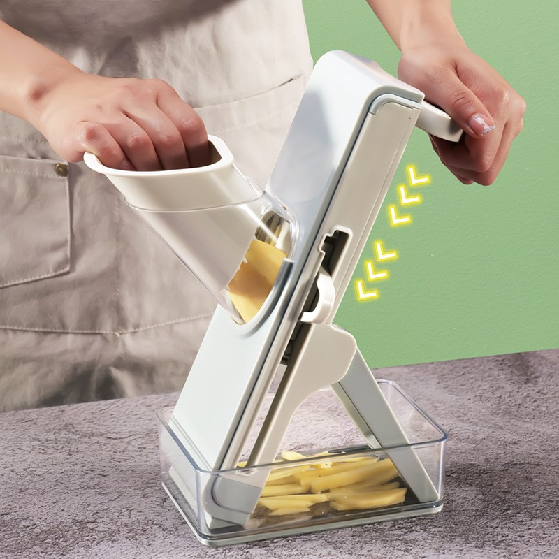 Feliator de legume multifunctional, taieturi diferite, razatoare pentru bucatarie, taietor de cartofi, presa manuala, pliabila, extensibila, pp pet, 23.5x9.5x5.5 cm, alb [15]
