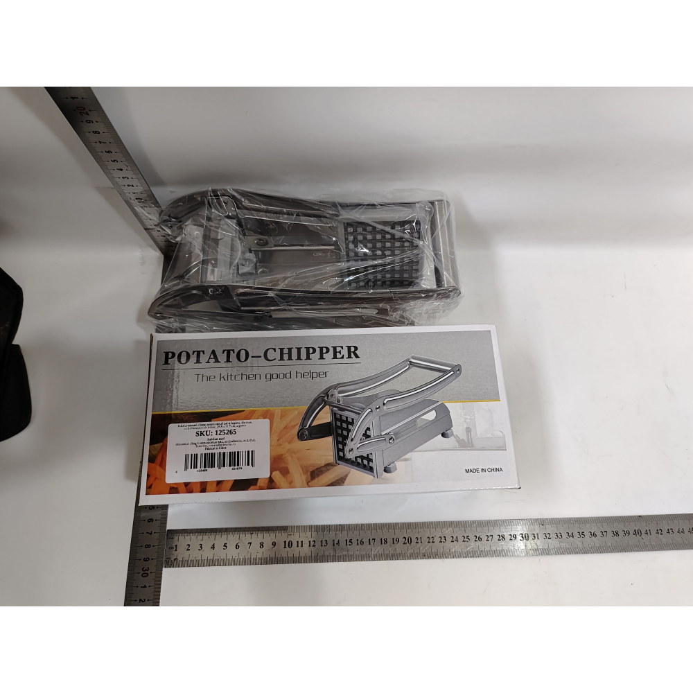 Feliator manual  pentru cartofi pai si legume, din inox, cu 2 dimensiuni de feliere, 25.5 x 11.7 cm, argintiu [12]