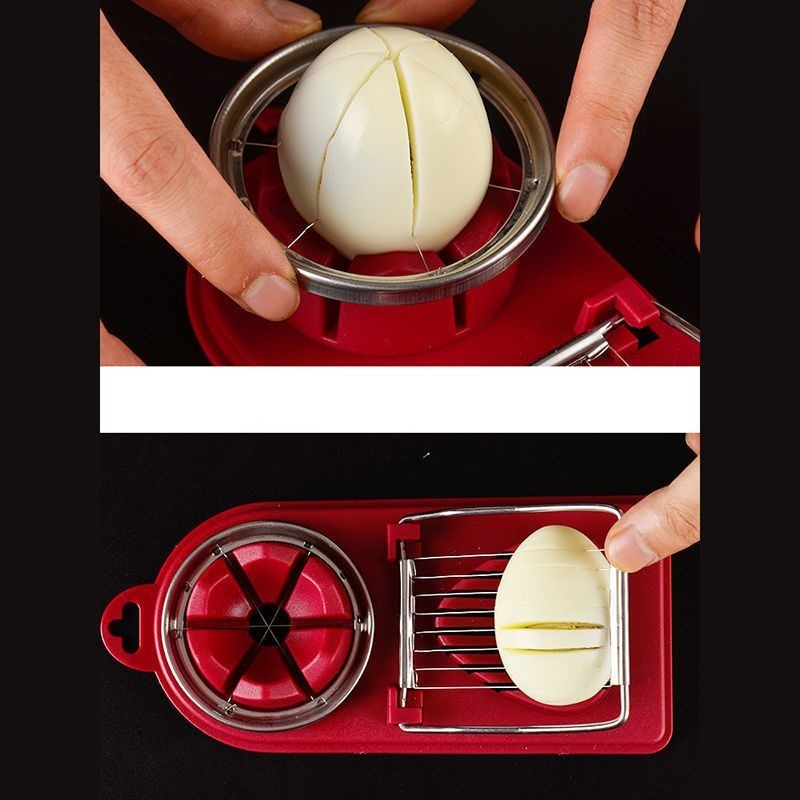 Feliator multifunctional  pentru oua, mozzarela, fructe, 2 forme de feliere, agatatoare, 20 cm, visiniu [3]