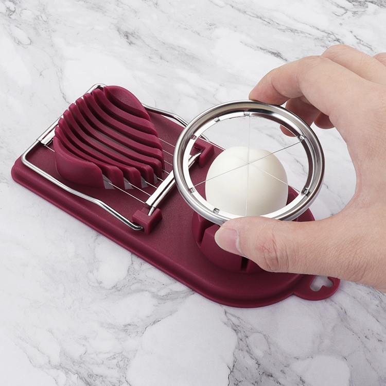 Feliator multifunctional  pentru oua, mozzarela, fructe, 2 forme de feliere, agatatoare, 20 cm, visiniu [4]