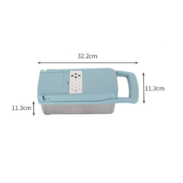 Feliator multifunctional, razatoare, 8 in 1, pentru fructe si legume, 10 piese, lame de inox, recipient stocare, separator oua, protectie mana, abs, 32.2x11.3 cm, albastru/alb [9]