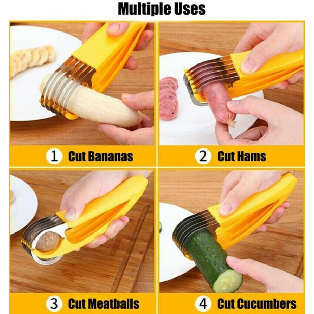 Feliator pentru alimente, accesoriu pentru bucatarie, cutit pentru legume si fructe, model banana, ergonomic, 17.5x5x4 cm, galben [6]