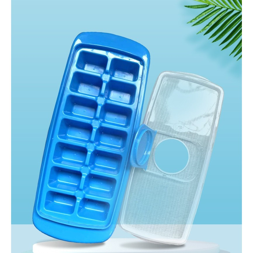 Forma pentru cuburi de gheata  14 cuburi, reutilizabil, plastic alimentar, cu capac, orificiu umplere, dreptunghiulara, 29.5 x 12.5 x4 cm, albastru [3]