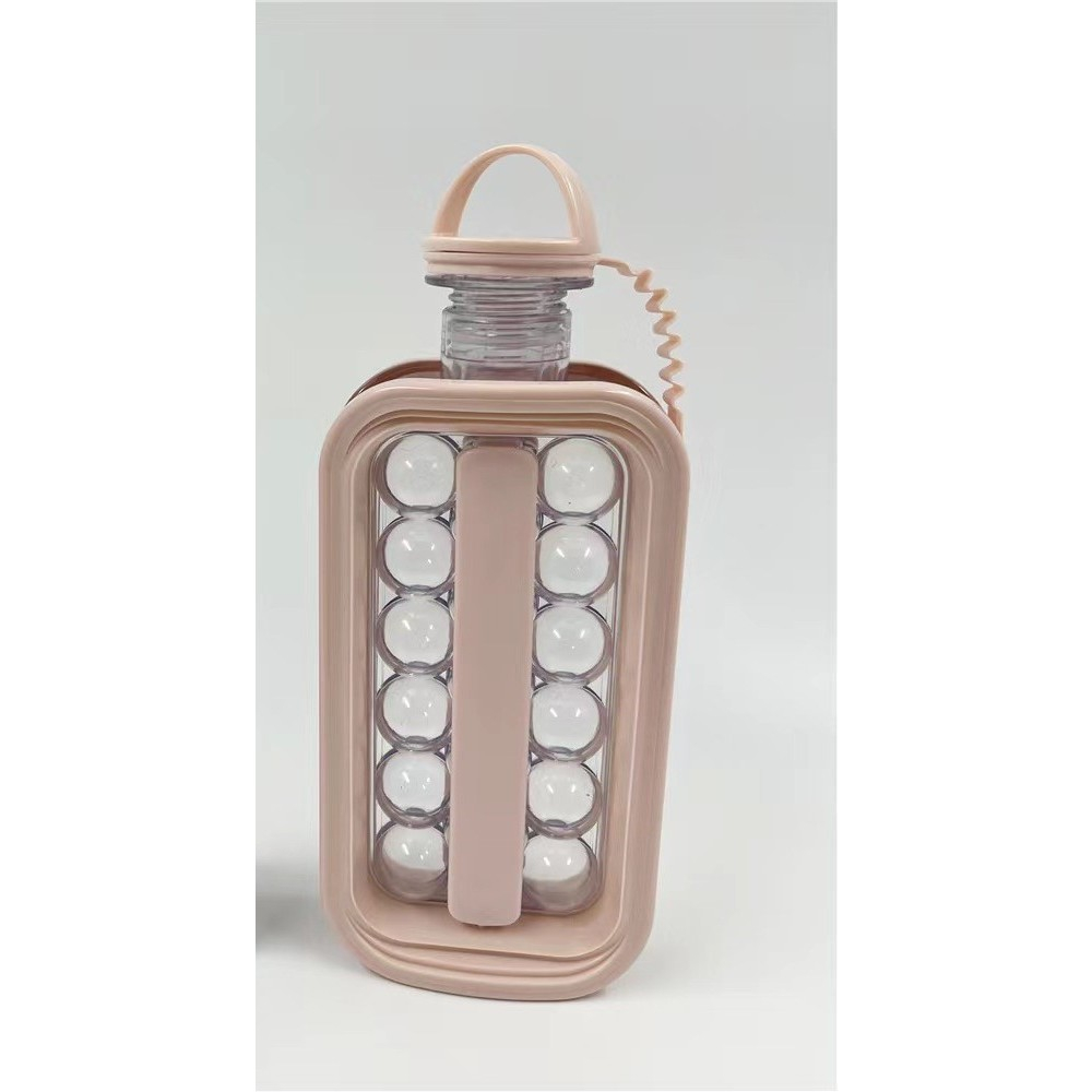Forma pentru gheata 2 in 1 portabila, sub forma de sticla, sfere, diametru 3 cm, multifunctional, 17 bilute, 27.5 x 11.4 x 5.5 cm, culoare roz pal [5]