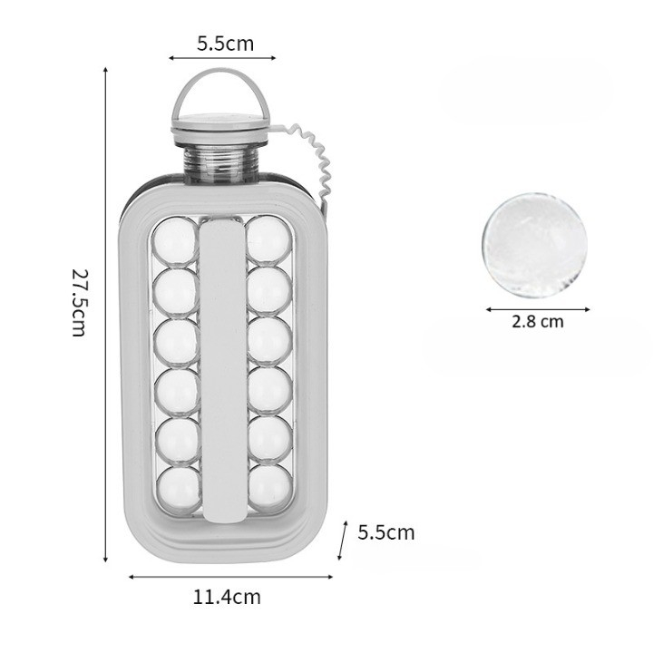 Forma pentru gheata 2 in 1 portabila, tavita sub forma de sticla, diametru 3 cm, multifunctional, 17 bilute de gheata, 27.5 x 11.4 x 5.5 cm, culoare alb [7]