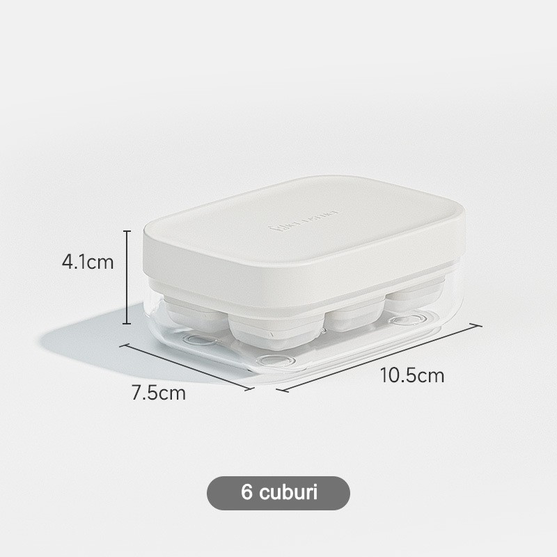 Forma pentru gheata cu presa  din silicon alimentar, 6 cuburi, caserola pentru depozitare, usor de folosit si curatat, 10.5 x 7.5 x 4.1 cm, alb [9]