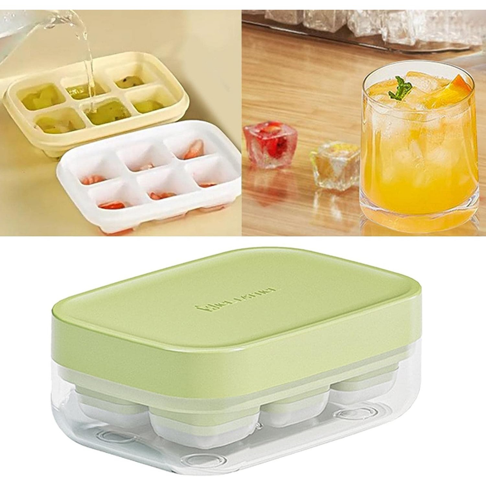 Forma pentru gheata cu presa  din silicon alimentar, 6 cuburi, caserola pentru depozitare, usor de folosit si curatat, 10.5 x 7.5 x 4.1 cm, verde [7]