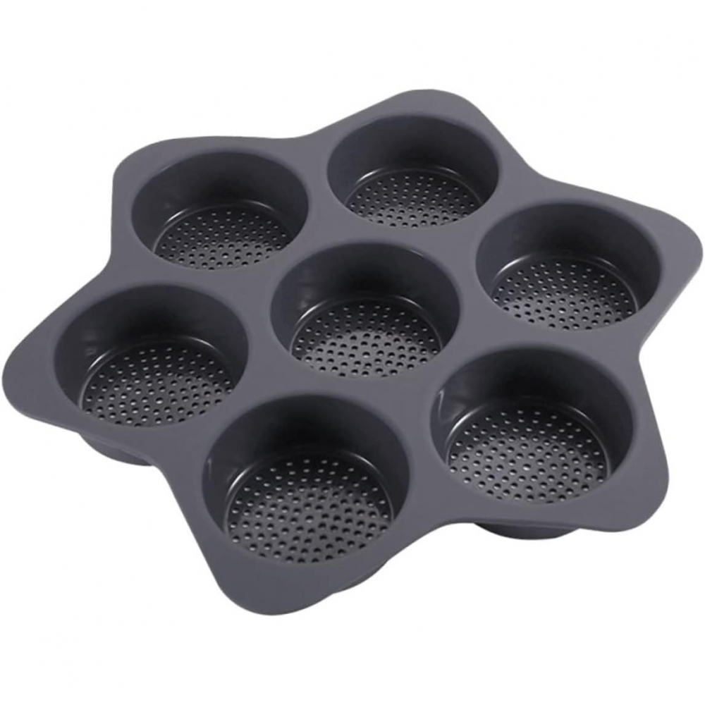 Forme de silicon pentru copt, 7 forme rotiunde, pentru burgeri si prajituri, 38.5 x 4 cm, negru [7]