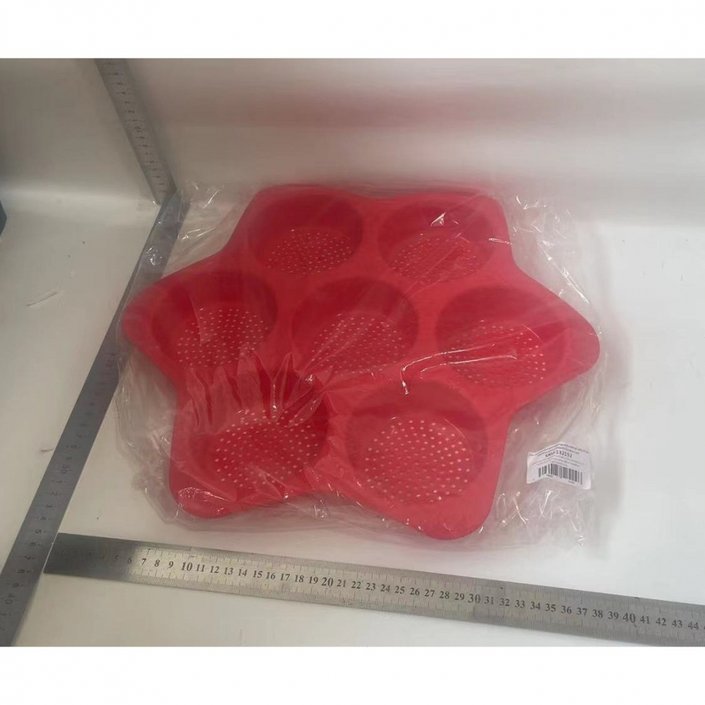 Forme de silicon pentru copt, 7 forme rotiunde, pentru burgeri si prajituri, 38.5 x 4 cm, rosu [2]