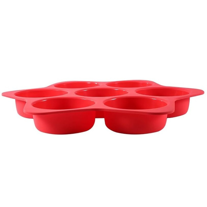 Forme de silicon pentru copt, 7 forme rotiunde, pentru burgeri si prajituri, 38.5 x 4 cm, rosu [5]