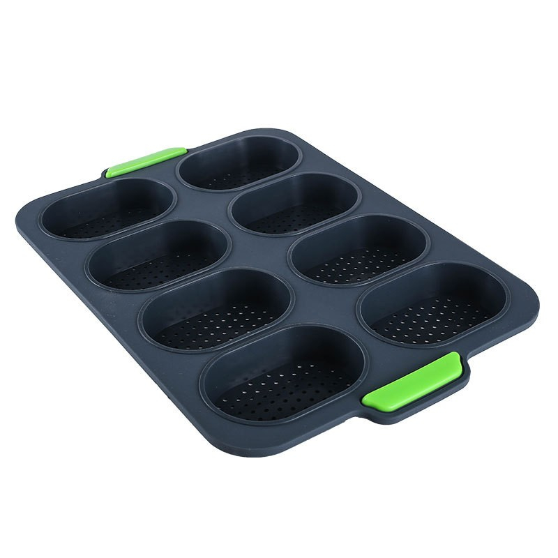 Forme de silicon pentru copt, 8 forme ovale, pentru paine si prajituri, 34.5 x 23.8 x 2.5 cm, negru/verde [6]