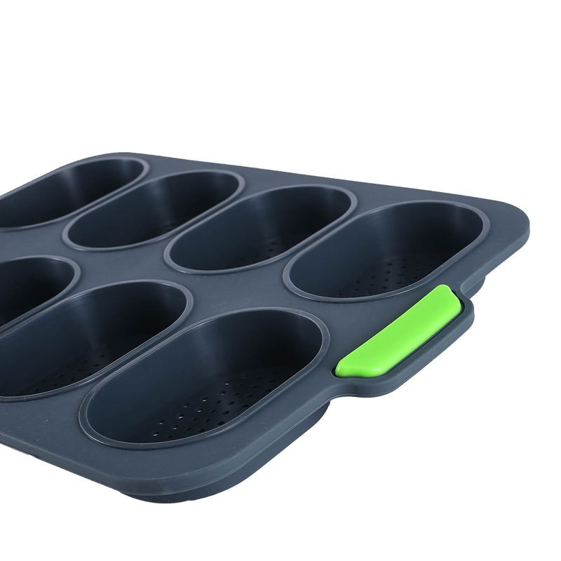 Forme de silicon pentru copt, 8 forme ovale, pentru paine si prajituri, 34.5 x 23.8 x 2.5 cm, negru/verde [5]
