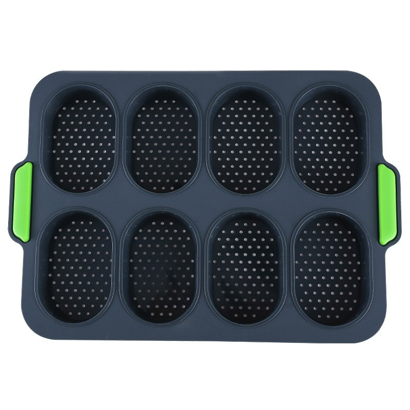 Forme de silicon pentru copt, 8 forme ovale, pentru paine si prajituri, 34.5 x 23.8 x 2.5 cm, negru/verde [4]
