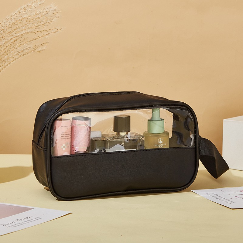 Geanta cosmetice, pentru voiaj sau organizare, material pvc- textil, impermeabila, portabila,22 x 12 x 8 cm, negru [5]