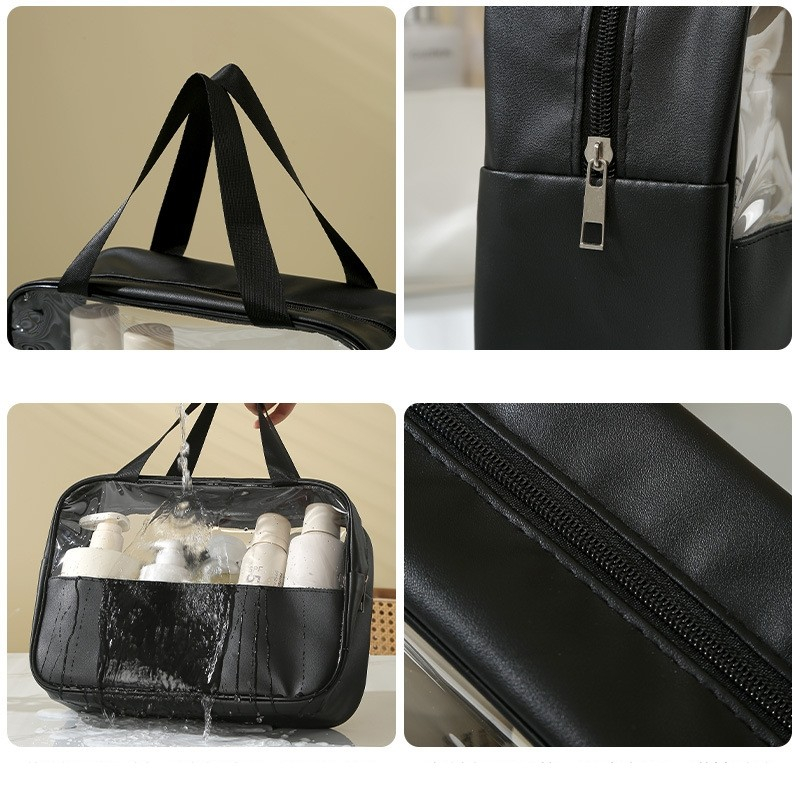 Geanta cosmetice  pentru voiaj sau organizare, material pvc/textil, impermeabila, portabila, 26 x 15 x 10 cm, negru [6]