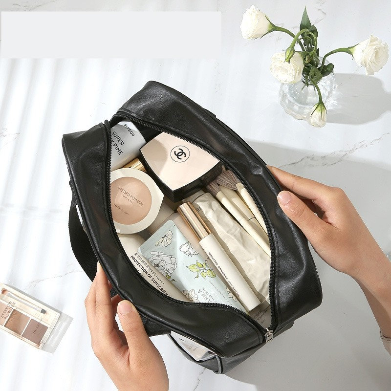 Geanta cosmetice  pentru voiaj sau organizare, material pvc/textil, impermeabila, portabila, 26 x 15 x 10 cm, negru [7]